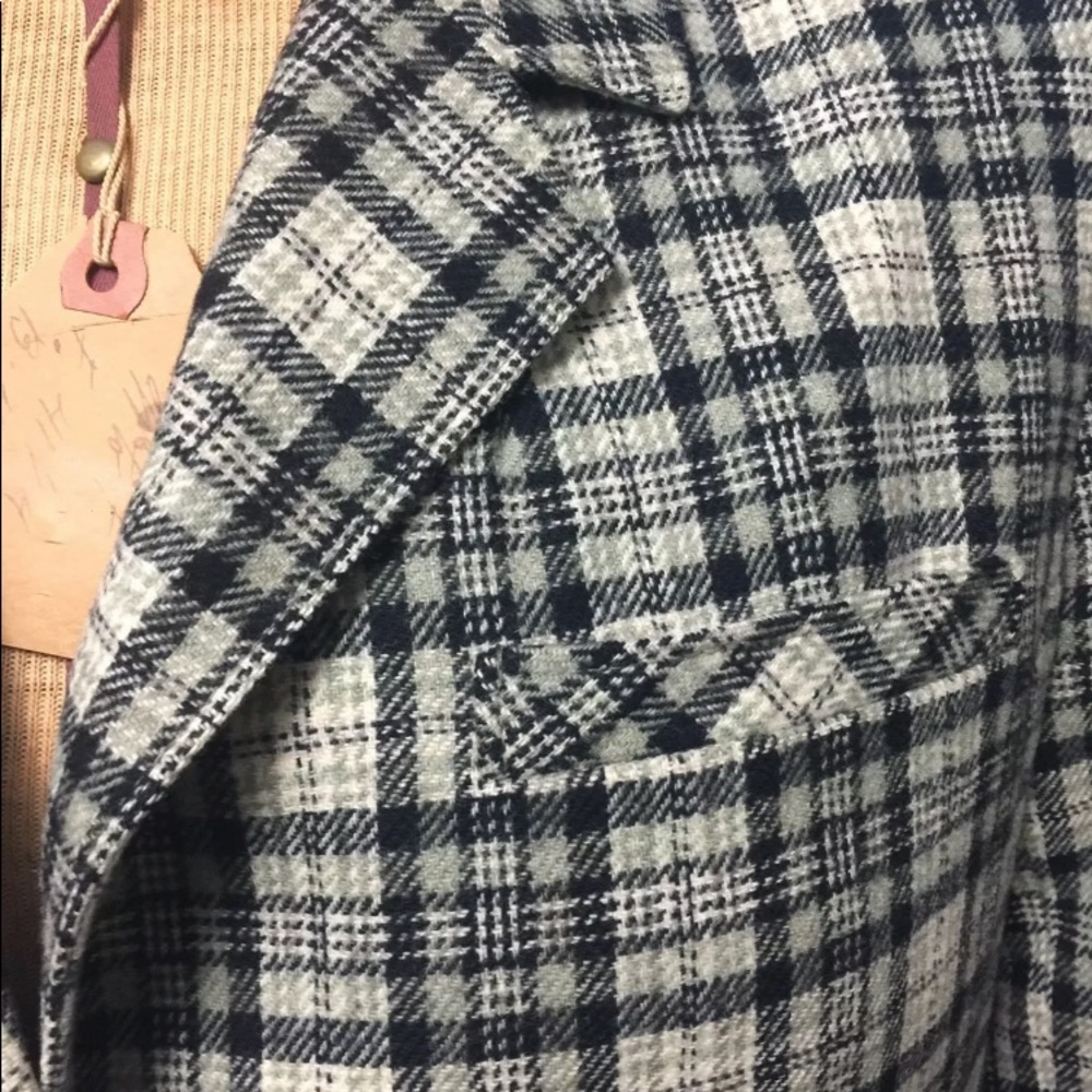 Vintage Pendleton Coat Blazer grey Tan Bk 100% Virgin Wool Plaid Women 12 USA - Picture 3 of 11